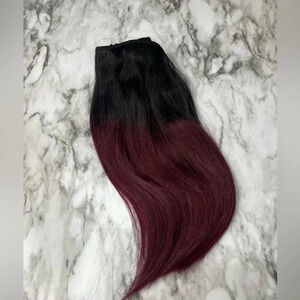 12 Inch Balayage Black & Burgundy Red 100% Human hair Clip in Extensions
